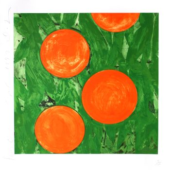 Donald Sultan, Four Oranges, Screenprint, Overall: 43 1/4 × 42 3/8 × 1 1/2in. (109.9 × 107.6 × 3.8cm), Collection of Art in Embassies, Washington, D.C.; Gift of Lincoln Center / Vera List Art Program