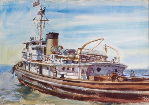 Reginald Marsh, Man Standing on Deck of Tugboat, Watercolor, Overall: 39 1/4 x 47 1/2 x 1 1/2 in. (99.7 x 120.7 x 3.8 cm), Collection of Art in Embassies, Washington, D.C.; Gift of William Benton