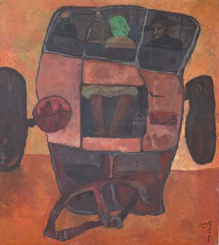 Ermias Mazengia, Transport, Oil on canvas, 39 3/8 × 35 1/16in. (100 × 89cm), Courtesy of Mazengia Kebede and Yalemwork Getahun, Addis Ababa, Ethiopia