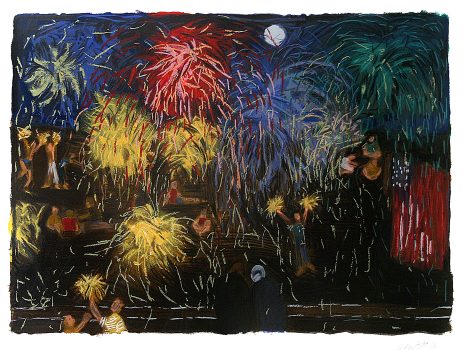 Jennifer Bartlett, Earth Fireworks, Silkscreen, 32 1/4 x 39 1/4 x 2 in. (81.9 x 99.7 x 5.1 cm) (Frame)
29 x 36 in. (73.7 x 91.4 cm) (Image), Courtesy of the Foundation for Art and Preservation in Embassies, Washington, D.C.; Gift of the artist