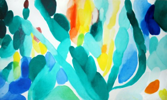 Alice Baber, Green Swing, Oil on canvas, Overall: 39 1/2 x 65 1/2 x 2 in. (100.3 x 166.4 x 5.1 cm), Collection of Art in Embassies, Washington, D.C.; Gift of Sachs Gallery, Illinois