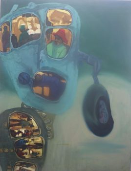 Ermias Mazengia, Transport, Oil on canvas, 40 9/16 × 31 1/2in. (103 × 80cm), Courtesy of Mazengia Kebede and Yalemwork Getahun, Addis Ababa, Ethiopia