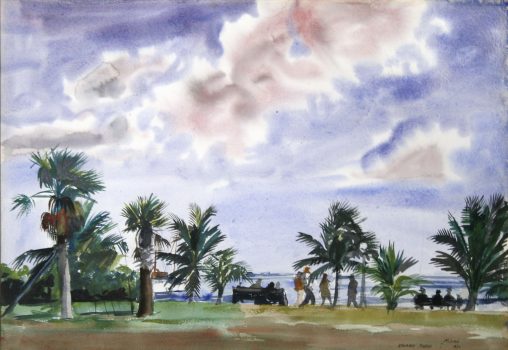 Reginald Marsh, Palm Trees on Beach, Watercolor, Overall: 24 x 30 in. (61 x 76.2cm), Collection of Art in Embassies, Washington, D.C.; Gift of William Benton