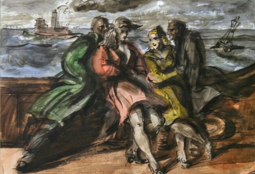 Reginald Marsh, Two Couples on a Ferry Boat, Watercolor, Overall: 23 1/4 x 29 1/2 x 2 1/2 in. (59.1 x 74.9 x 6.4 cm), Collection of Art in Embassies, Washington, D.C.; Gift of William Benton