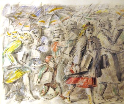Reginald Marsh, Christmas Shoppers #3, Ink on paper with watercolor highlight, Overall: 27 x 30 1/2 x 2 1/2 in. (68.6 x 77.5 x 6.4 cm), Collection of Art in Embassies, Washington, D.C.; Gift of William Benton