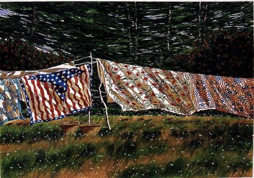 Barbara Ernst Prey, Patriotic Quilts, Watercolor, 22 x 29 in. (55.9 x 73.7 cm), Courtesy of the artist, Oyster Bay, New York