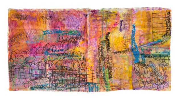 Nicole Storm, Untitled, 19x38, Acrylic and ink on paper 27.5x39.5 inches, Courtesy of the Creative Growth Art Center in Commemoration of the 250th Anniversary of the United States.