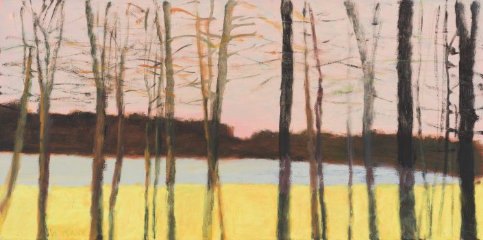 Wolf Kahn, Through Trees to a Pond, Oil on canvas, Image: 20 × 40in. (50.8 × 101.6cm); frame: 21 × 41in. (53.3 × 104.1cm), Wolf Kahn Collection, Courtesy of the Wolf Kahn Foundation, New York, New York