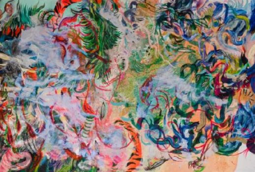 Alex Nuñez, No Soy De Aquí, Ni Soy De Allá, Acrylic and mixed media on canvas, 60 × 89in. (152.4 × 226.1cm), Courtesy of the artist, Miami, Florida