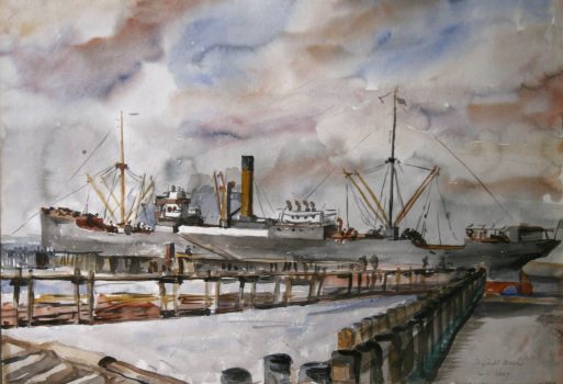 Reginald Marsh, Ferry Boat, Watercolor, Framed: 23 x 29 x 2 1/2 in. (58.4 x 73.7 x 6.4 cm), Collection of Art in Embassies, Washington, D.C.; Gift of William Benton
