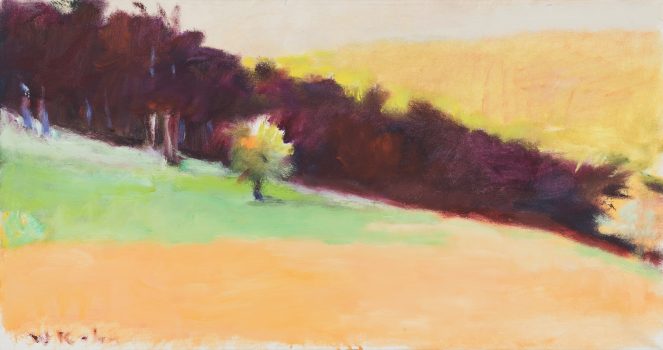 Wolf Kahn, Vermont Sunset, Oil on canvas, Image: 18 1/2 × 34in. (47 × 86.4cm); frame: 19 1/2 × 35in. (49.5 × 88.9cm), Wolf Kahn Collection, Courtesy of the Wolf Kahn Foundation, New York, New York