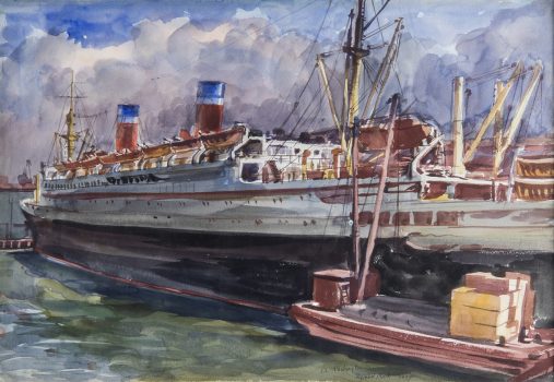 Reginald Marsh, SS Washington, Watercolor, Overall: 24 1/4 x 30 x 1 3/4 in. (61.6 x 76.2 x 4.4 cm), Collection of Art in Embassies, Washington, D.C.; Gift of William Benton
