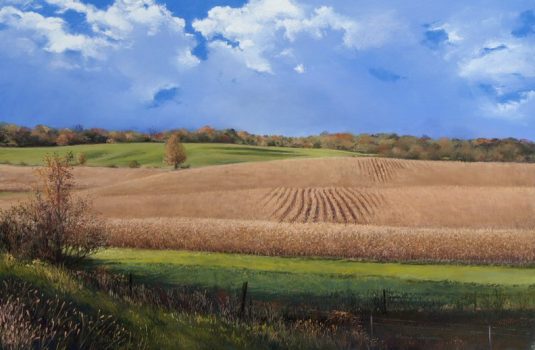 Marcia Wegman, Iowa Fall Corn Fields, Pastel on paper, 31 x 38 in. (78.7 x 96.5 cm) framed, Courtesy of the artist, Iowa City, Iowa