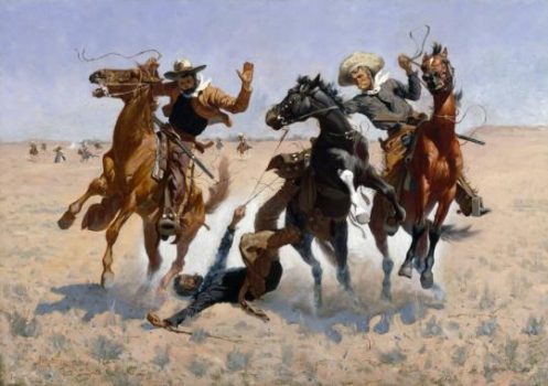 Frederic Remington, Aiding a Comrade, Oil on canvas, Image: 34 5/16 × 48 1/8in. (87.2 × 122.2cm); frame: 43 1/2 × 57 1/2in. (110.5 × 146.1cm), Courtesy of the Museum of Fine Arts, Houston, Texas; The Hogg Brothers Collection, gift of Miss Ima Hogg