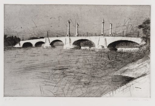 Wolf Kahn, Northern View, Memorial Bridge, Springfield, MA, Etching, drypoint, and aquatint, Plate: 8 1/2 × 13 1/2in. (21.6 × 34.3cm); paper: 18 × 22 1/2in. (45.7 × 57.2cm); frame: 20 × 24 1/2in. (50.8 × 62.2cm), Courtesy of the Wolf Kahn Foundation, New York, New York, Wolf Kahn Collection