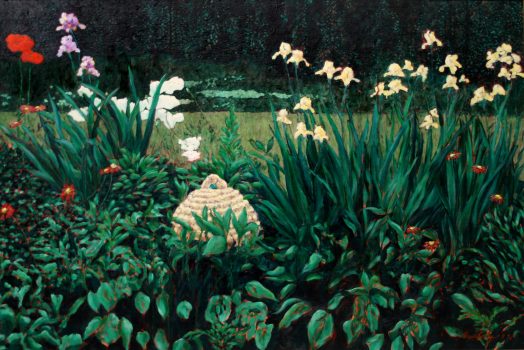 Lloyd Kelly, Garden with A Skep is a Beehive, Oil on canvas, Overall: 47 1/2 x 67 x 2 1/2in. (120.7 x 170.2 x 6.4cm), Courtesy of the artist, Middleburg, Virginia